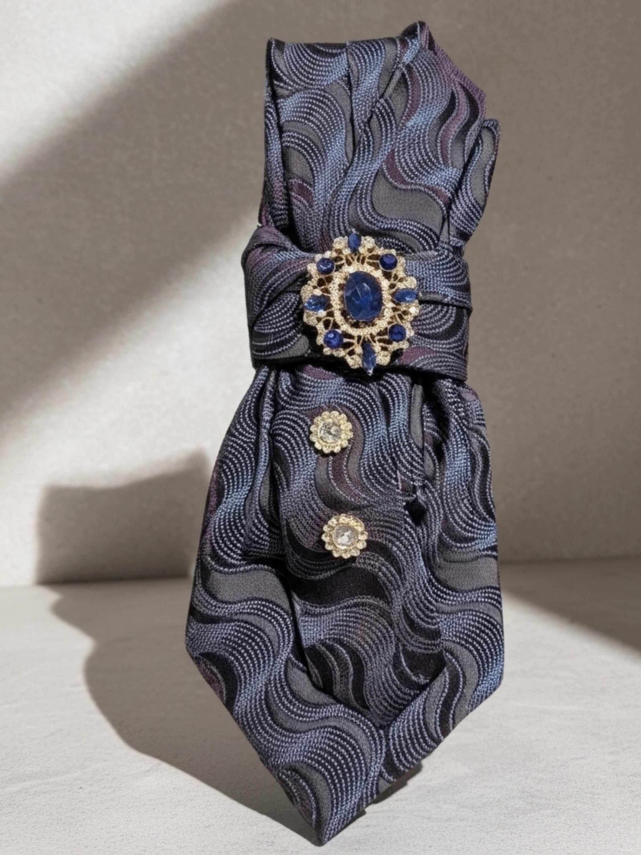 Blue and Purple Embellished Custom Tie for Women