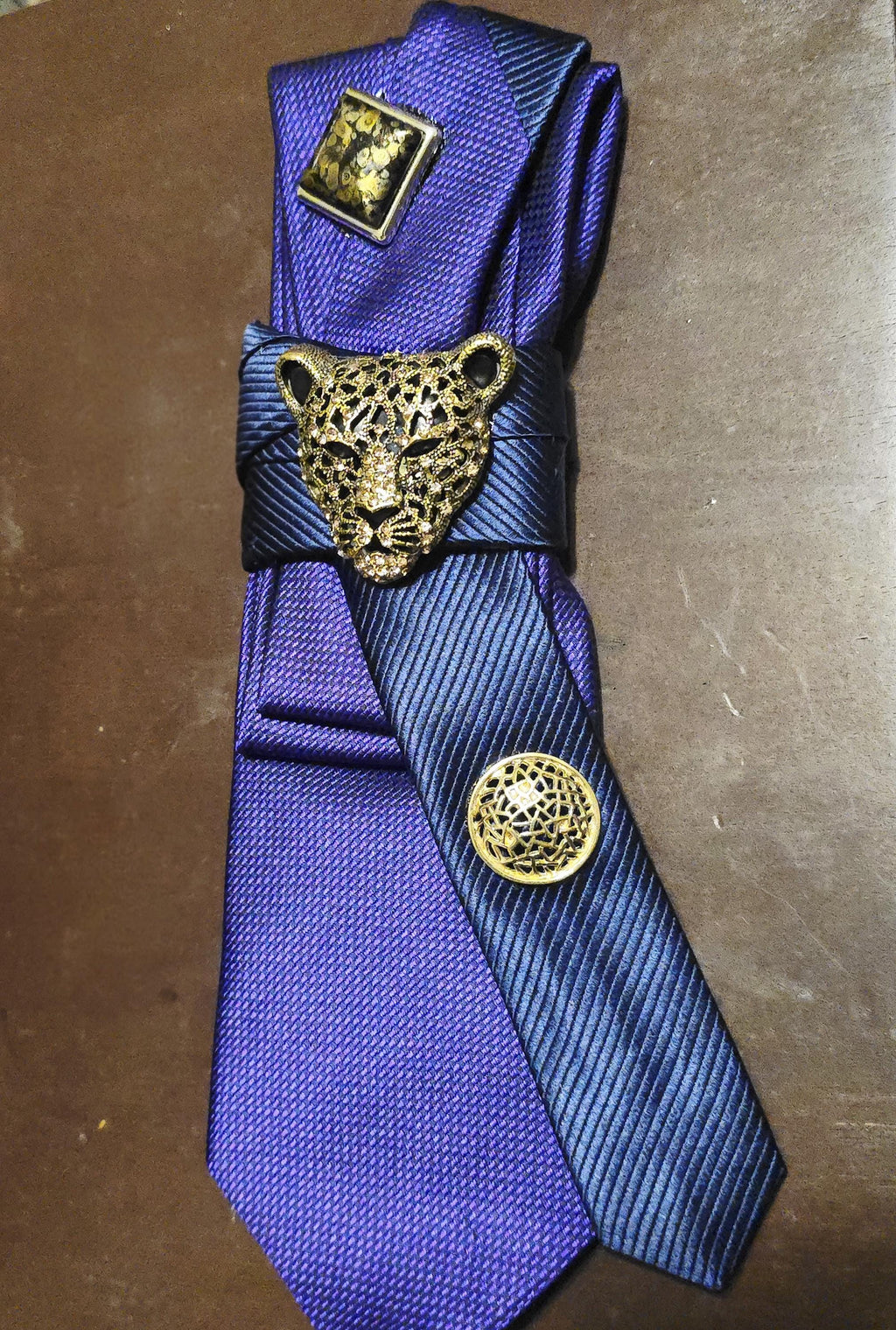 Regal Lioness Embellished Custom Tie for Women with vintage pendants.