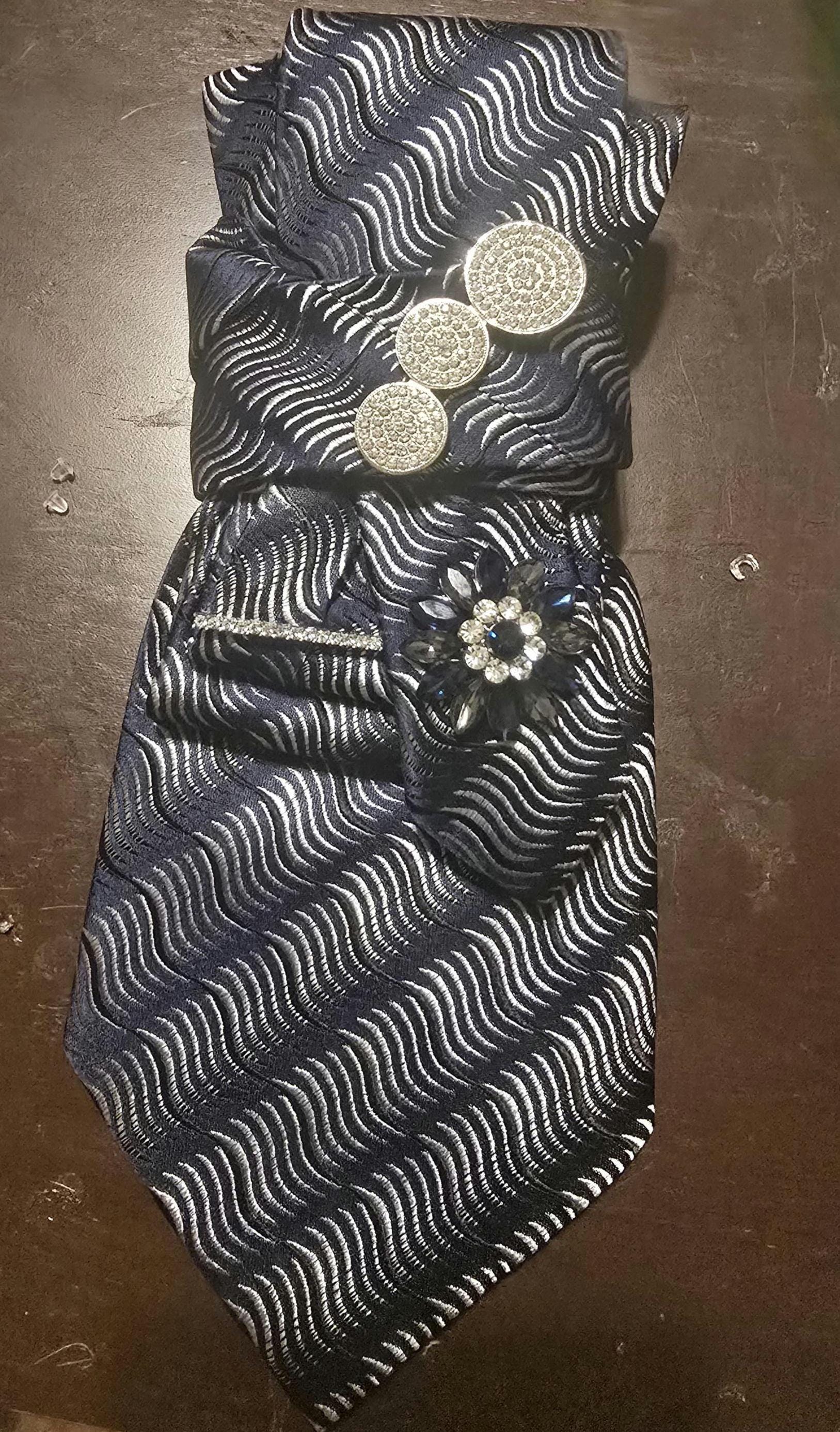 Blue and White with Silver Embellished Custom Tie for Women