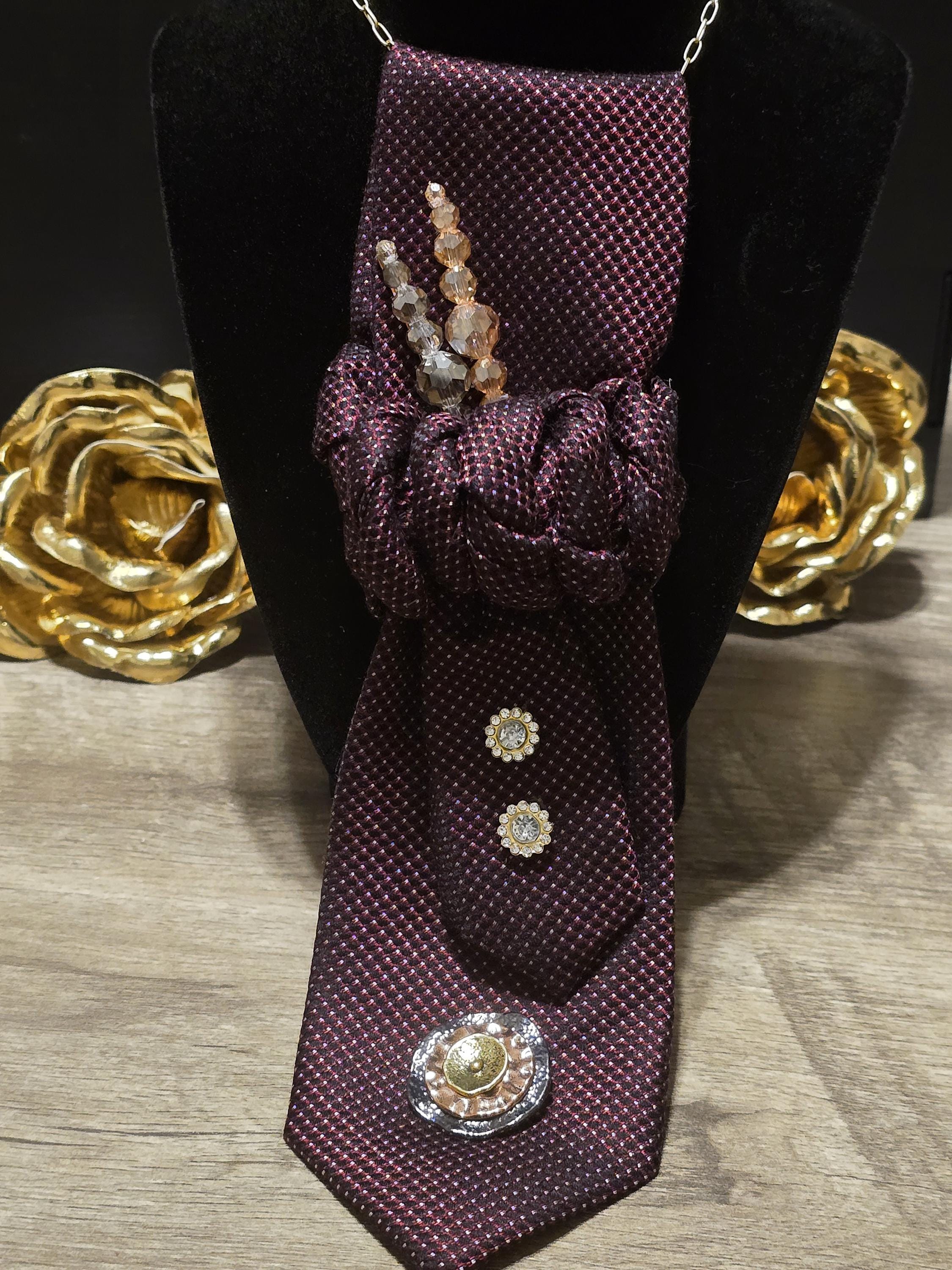 Maroon Embellished Custom Tie for Women