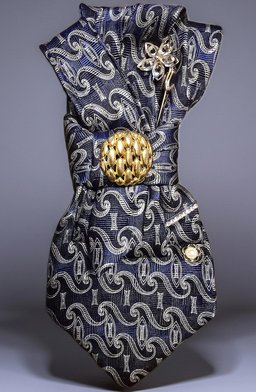 Blue and White Embellished Custom Tie for Women
