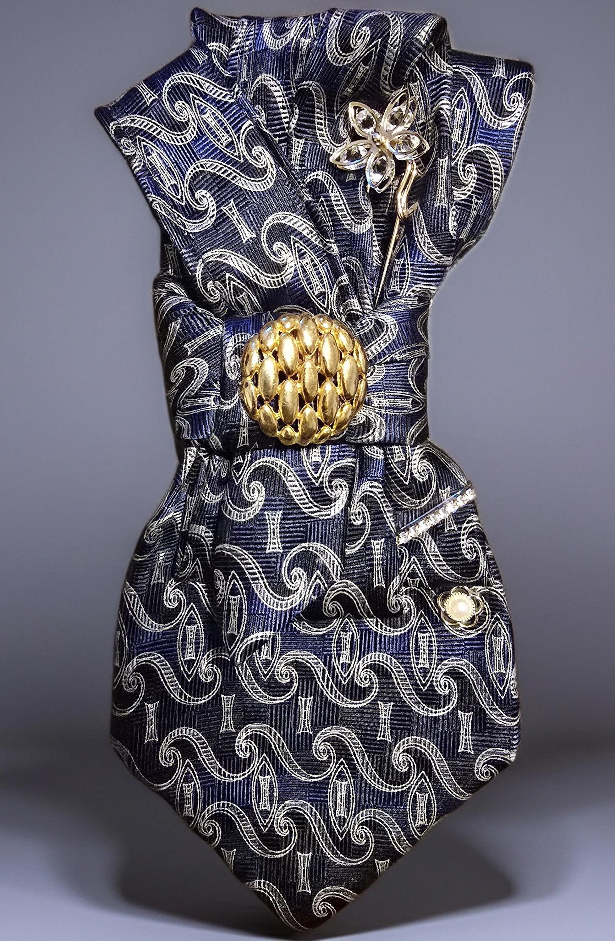 Blue and White Embellished Custom Tie for Women