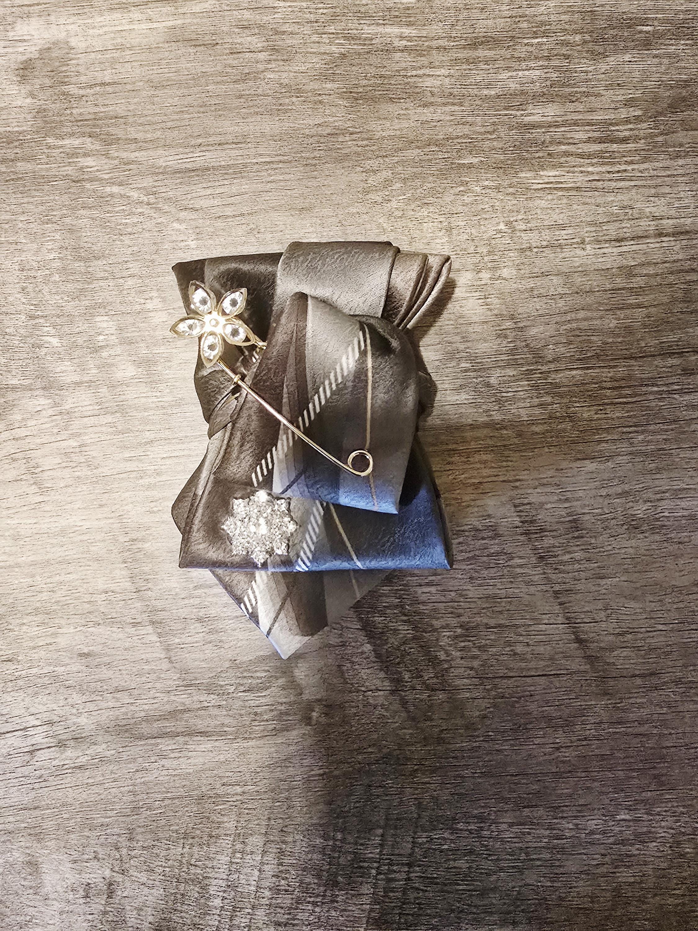 Brown and Gray "mini" Embellished Custom Tie for Women