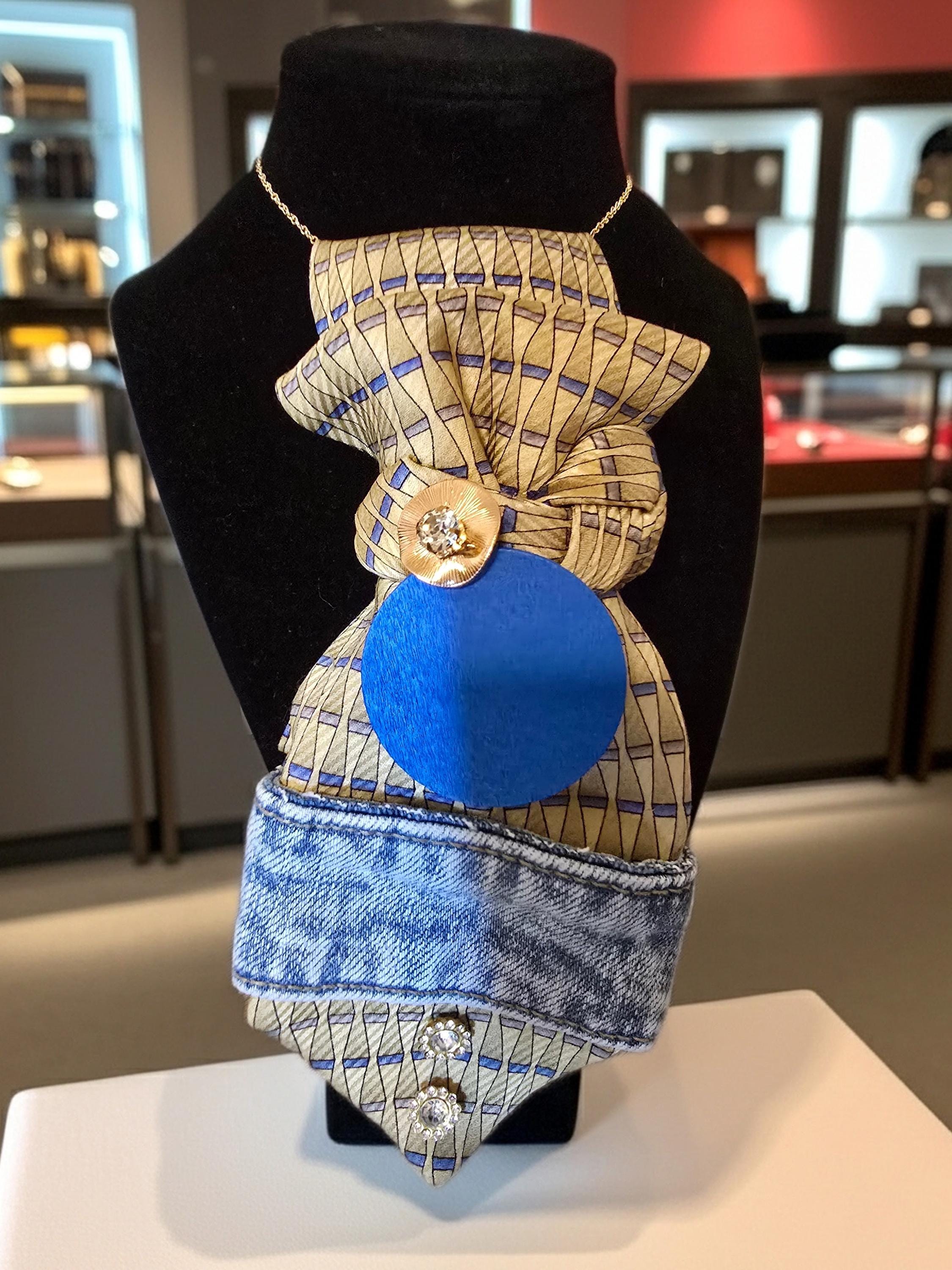 Blue and Gold and Bold Embellished Custom Tie for Women