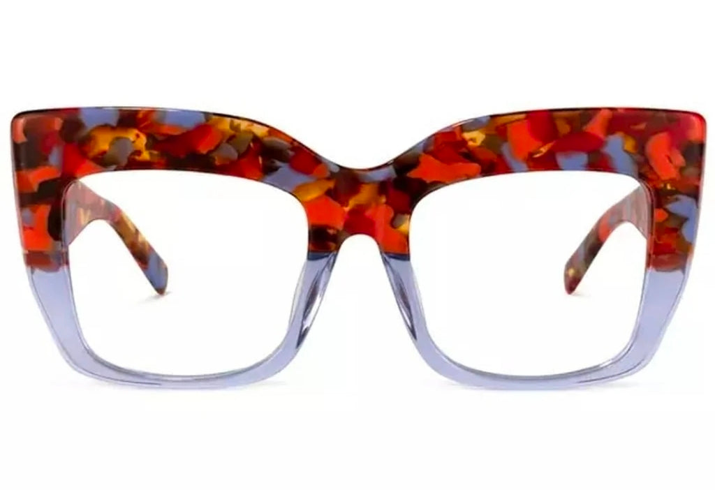 Tortoiseshell cat-eye glasses on a white background
