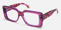 Purple and pink eyeglasses on a white background