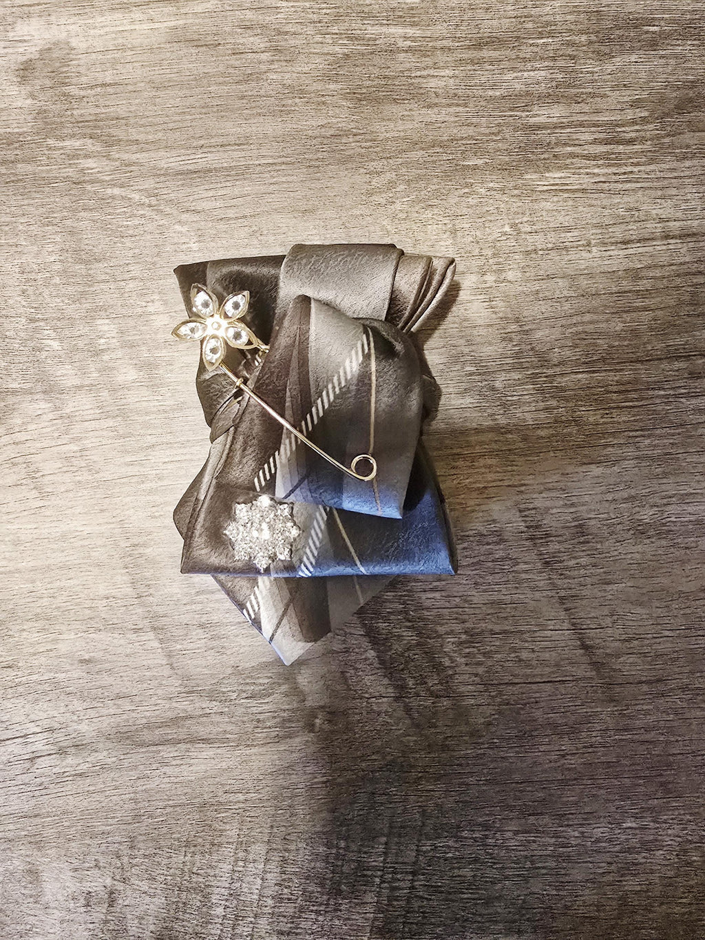 Brown and Gray "mini" Embellished Custom Tie for Women