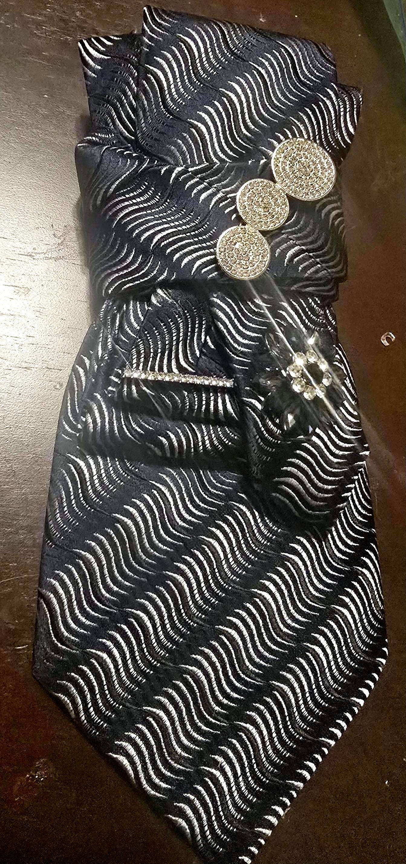 Blue and White with Silver Embellished Custom Tie for Women