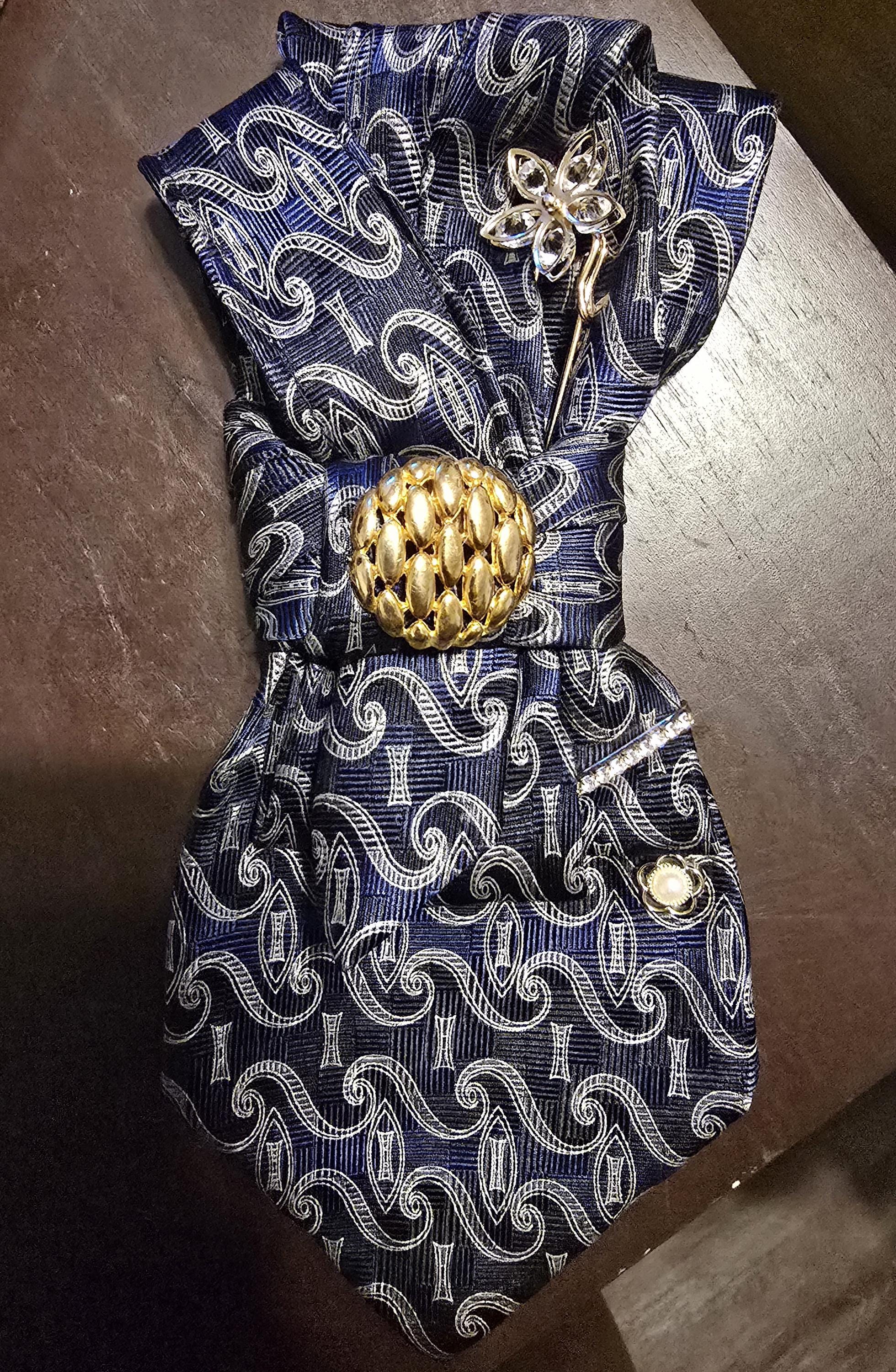 Blue and White Embellished Custom Tie for Women