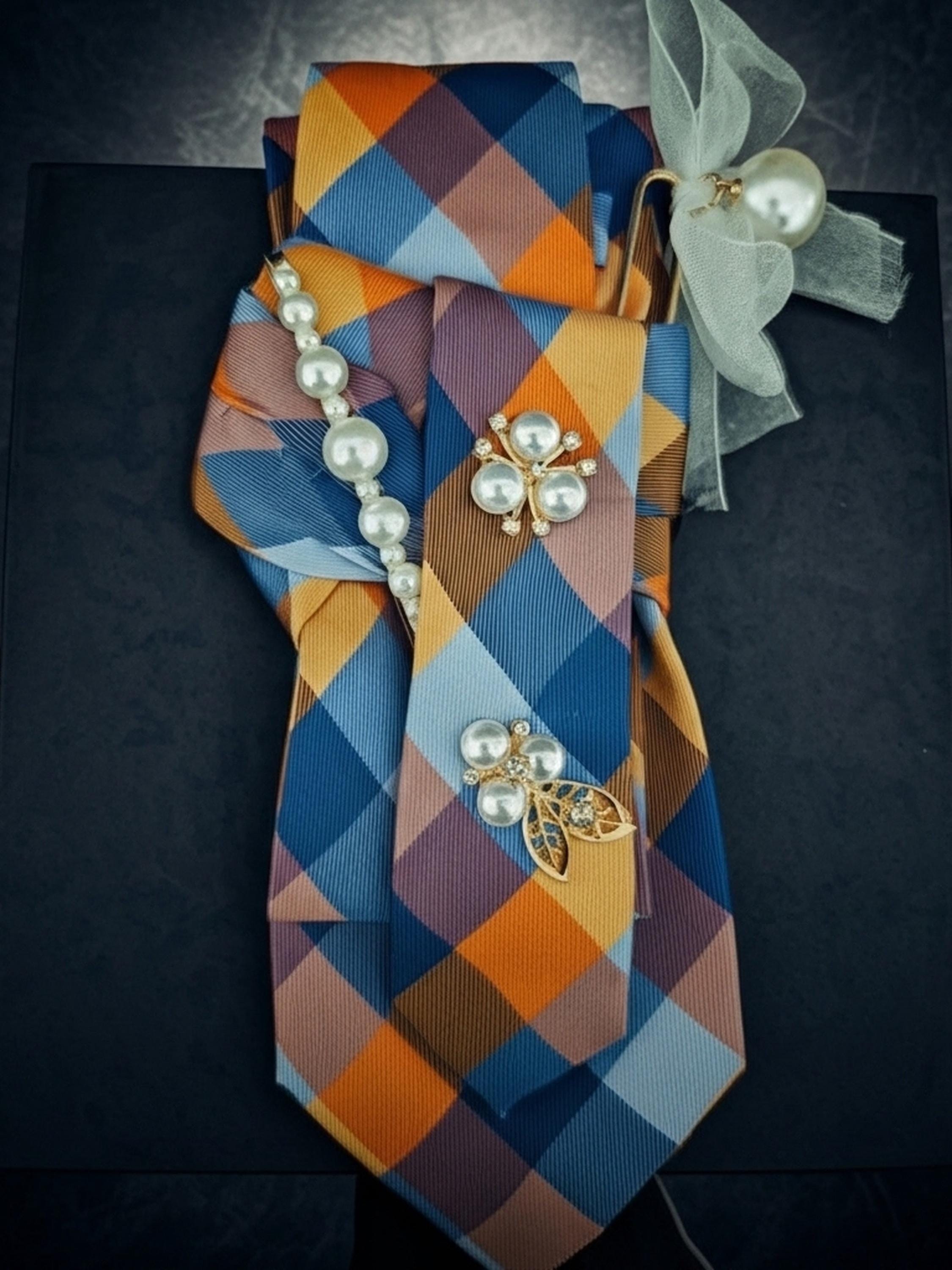 Colorful Checkered Embellished Custom Tie for Women